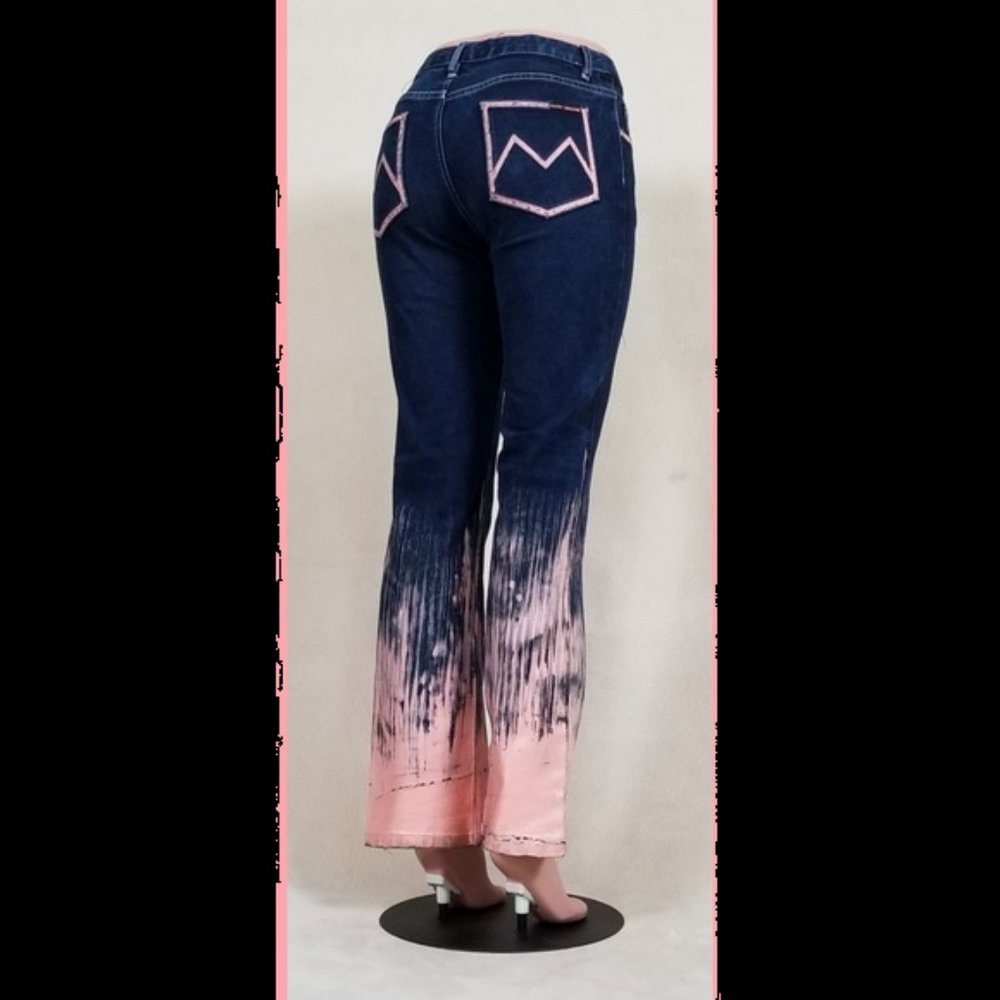 Maurice Malone Collection NEW Hand-Painted Unique JEANS Navy Pink Women's 🎉HP🎉 - Picture 3 of 15